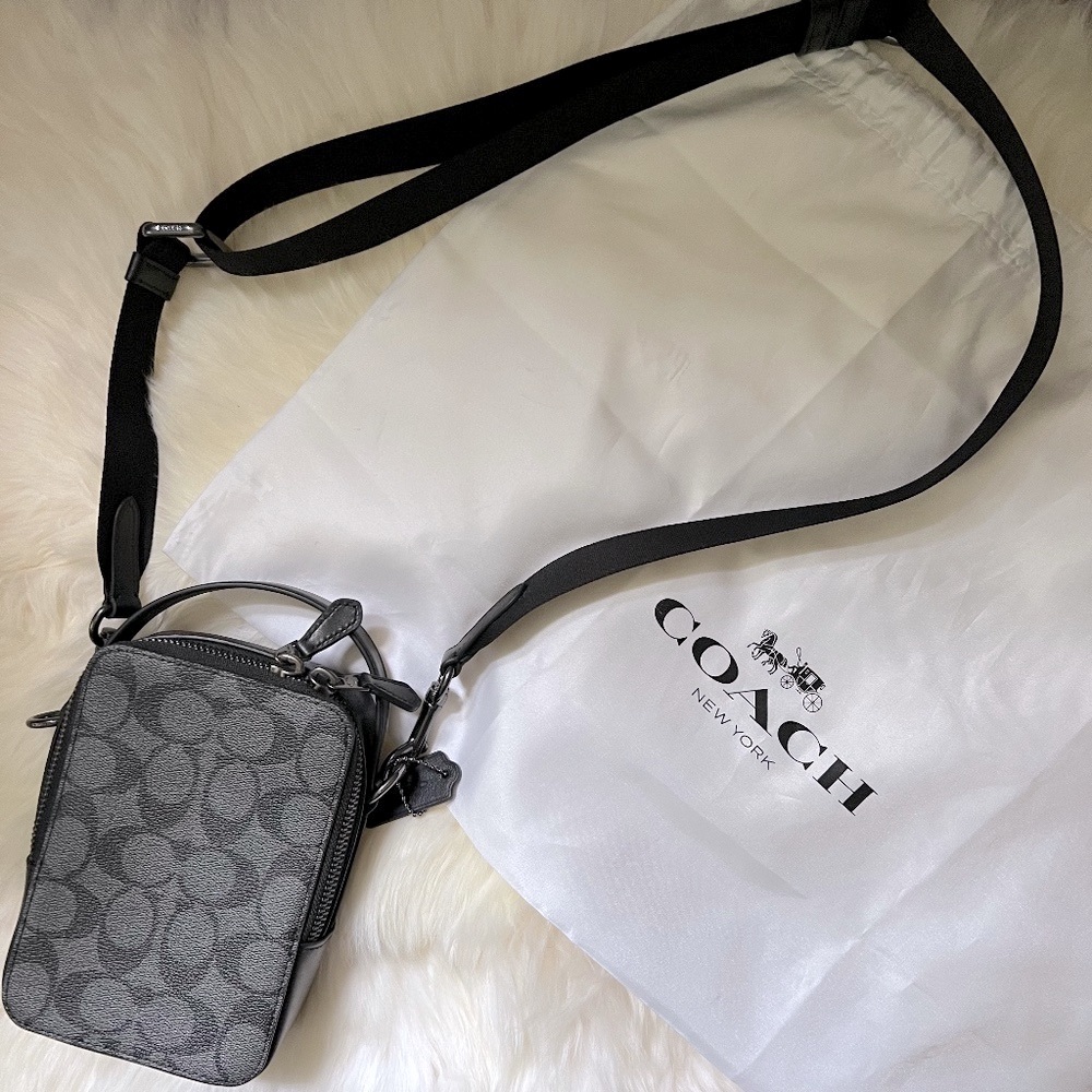 Coach North South Coated Canvas Black Crossbody Bag